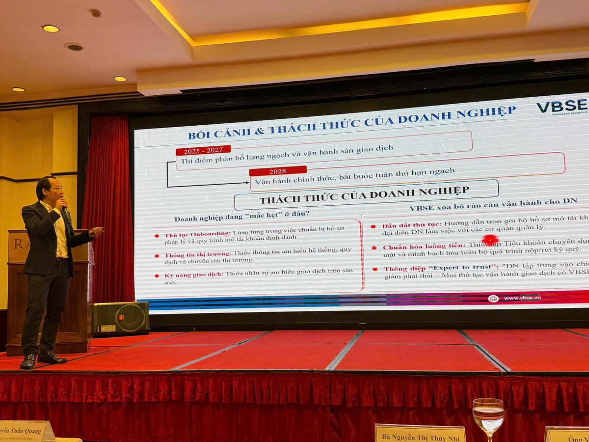 Ông Đào Tuấn Trung, Giám đốc Trung tâm nghiên cứu Chứng khoán VietinBank (VBSE) chia sẻ tại hội thảo.