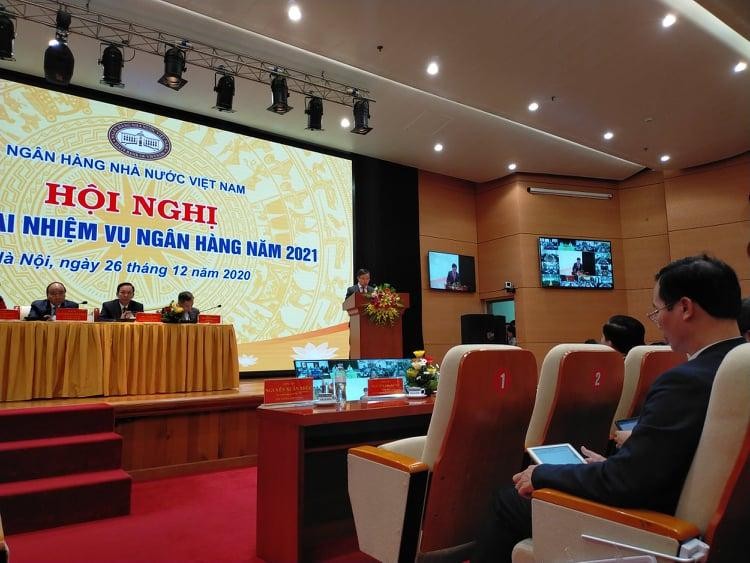 Ông Phạm Đức Ấn, Chủ tịch HĐTV Agribank phát biểu tại Hội nghị