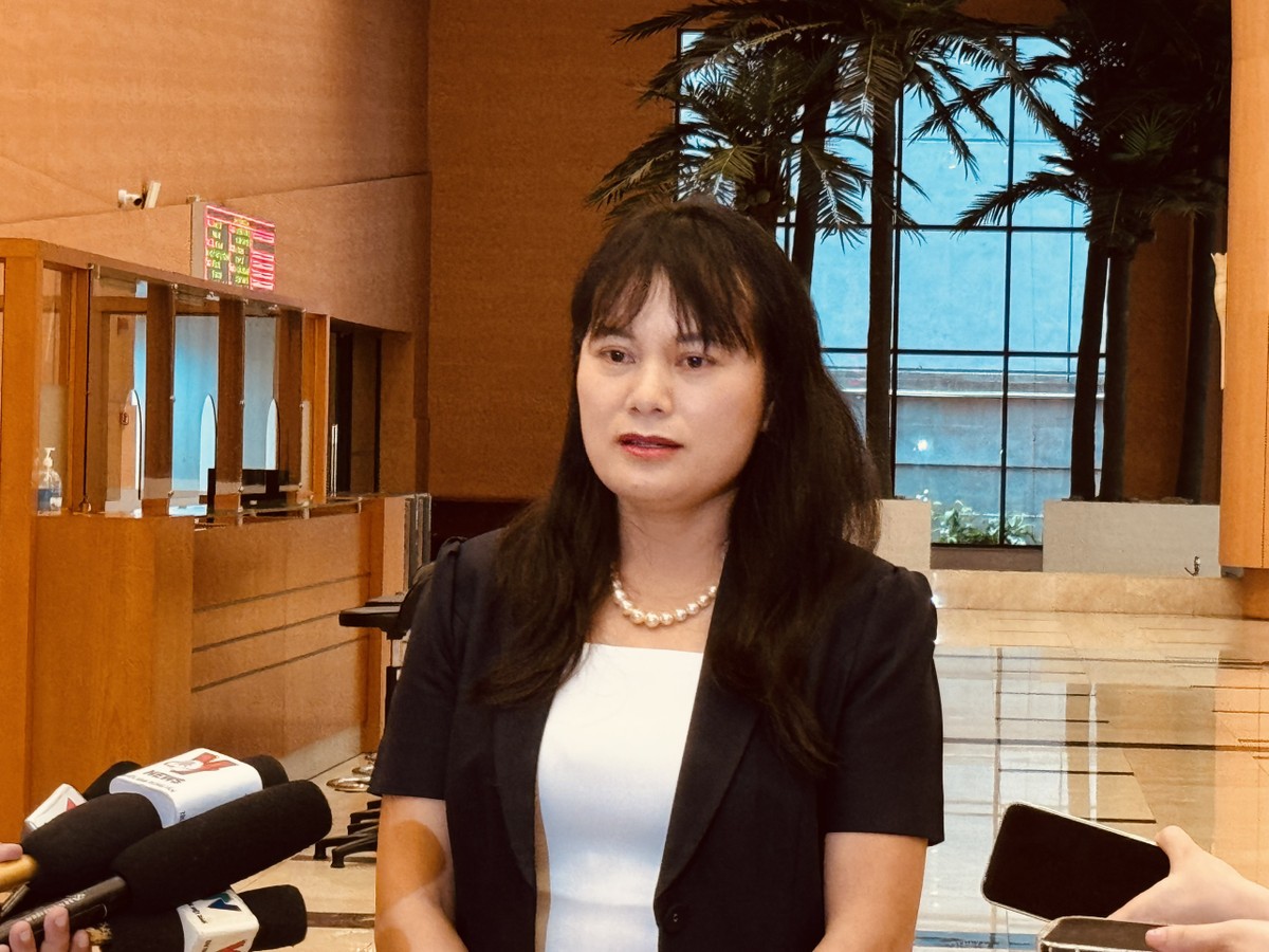 Bà Phùng Thị Bình, Phó tổng giám đốc Agribank trao đổi với báo chí