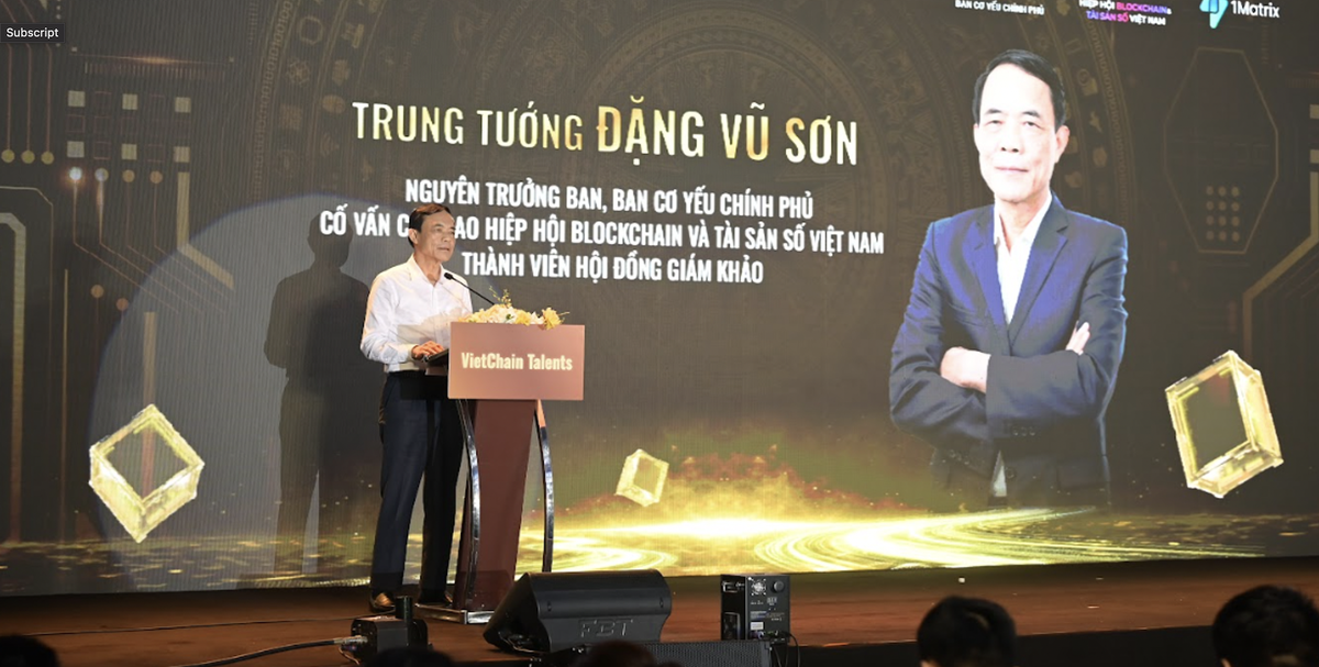 Trung tướng Đặng Vũ Sơn, nguyên Trưởng ban, Ban Cơ yếu Chính phủ, Cố vấn cấp cao VBA, Giám khảo Cuộc thi VietChain Talents