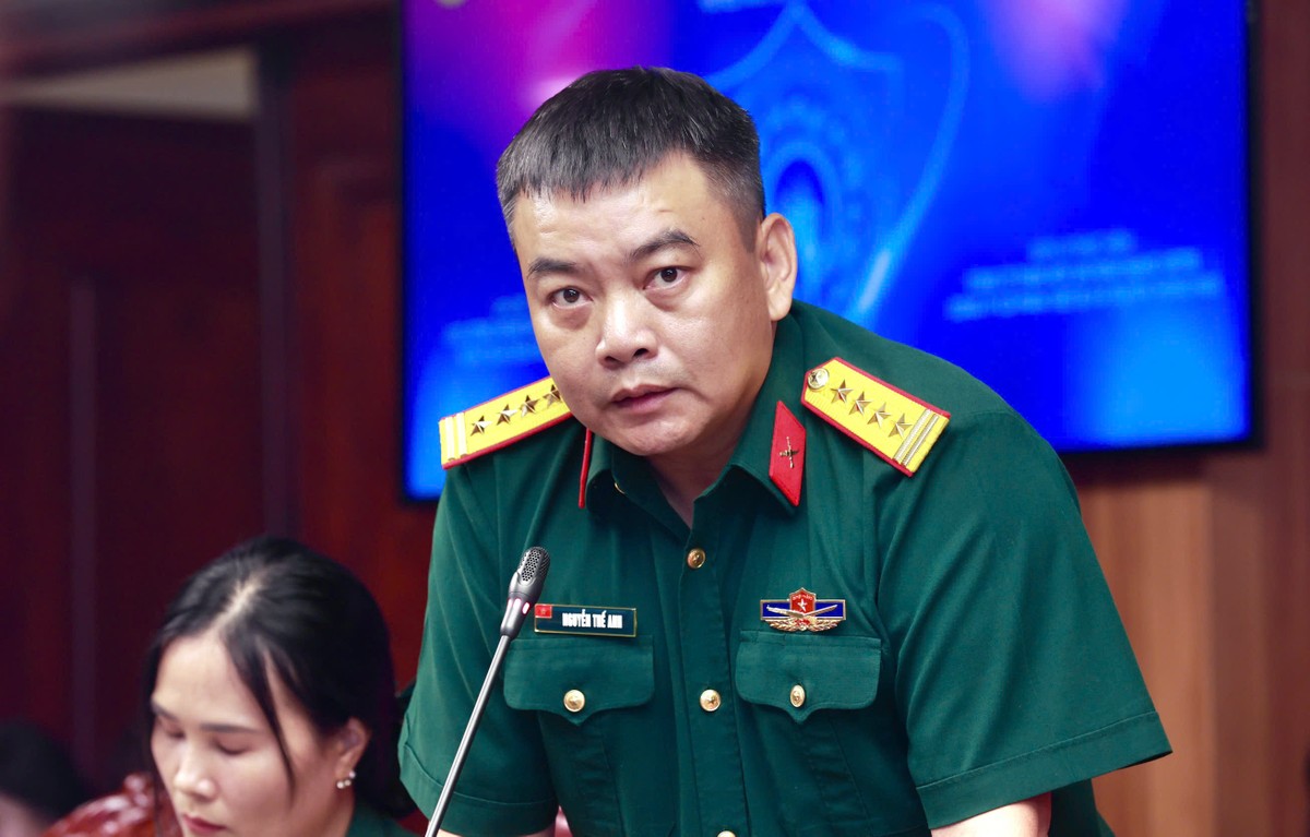 Đại tá Nguyễn Thế Anh, Phó tổng giám đốc Công ty TecaPro - Bộ Quốc phòng phát biểu tại sự kiện