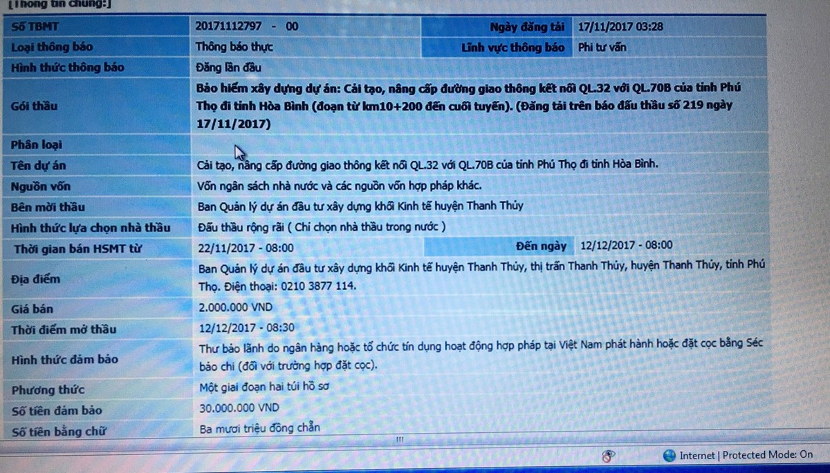Gói thầu bảo hiểm dự án giao thông kết nối Quốc lộ 32 với Quốc lộ 70B: Nhà thầu kêu khó mua hồ sơ ảnh 1