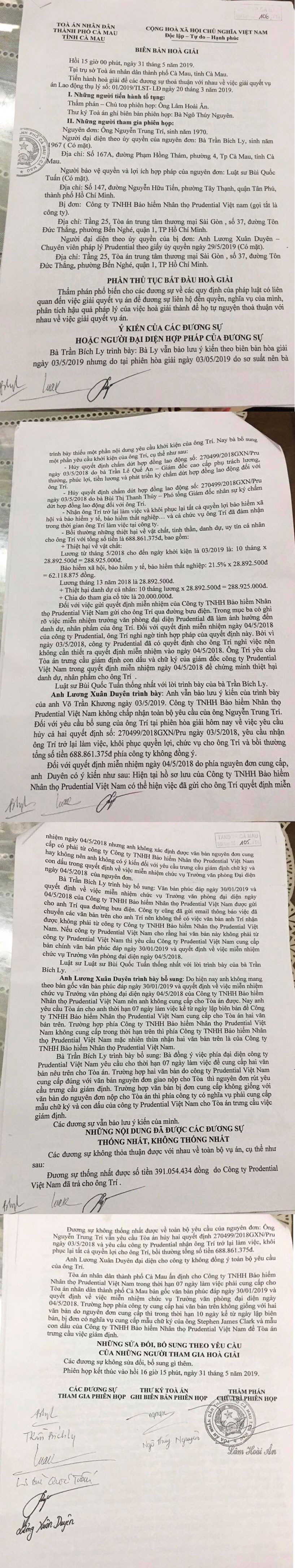 Vụ nhân viên kiện Prudential Việt Nam: Hai bên không tìm được tiếng nói chung trong hòa giải ảnh 1
