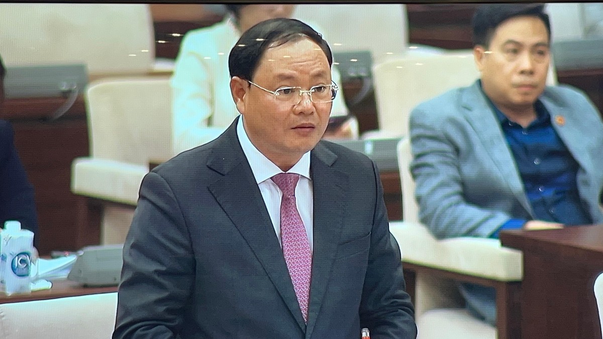 Thứ trưởng Bộ Tài nguyên và Môi trường Lê Minh Ngân trình bày Tờ trình Nghị quyết lấy ý kiến nhân dân về dự thảo Luật Đất đai (sửa đổi) chiều 13/12 (ảnh: M.M)