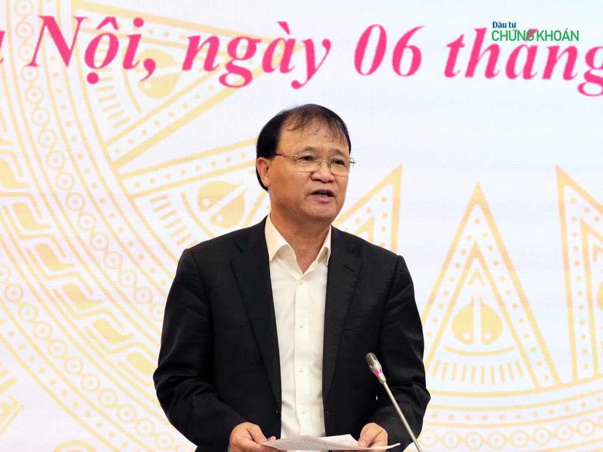 Thứ trưởng Bộ Công thương Đỗ Thắng Hải trình bày về biểu giá bán lẻ điện sinh hoạt mới tại Họp báo Chính phủ chiều 6/12 - Ảnh: M.Minh