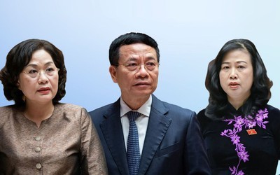 Từ trái sang: Thống đốc Nguyễn Thị Hồng, Bộ trưởng Nguyễn Mạnh Hùng và Bộ trưởng Đào Hồng Lan