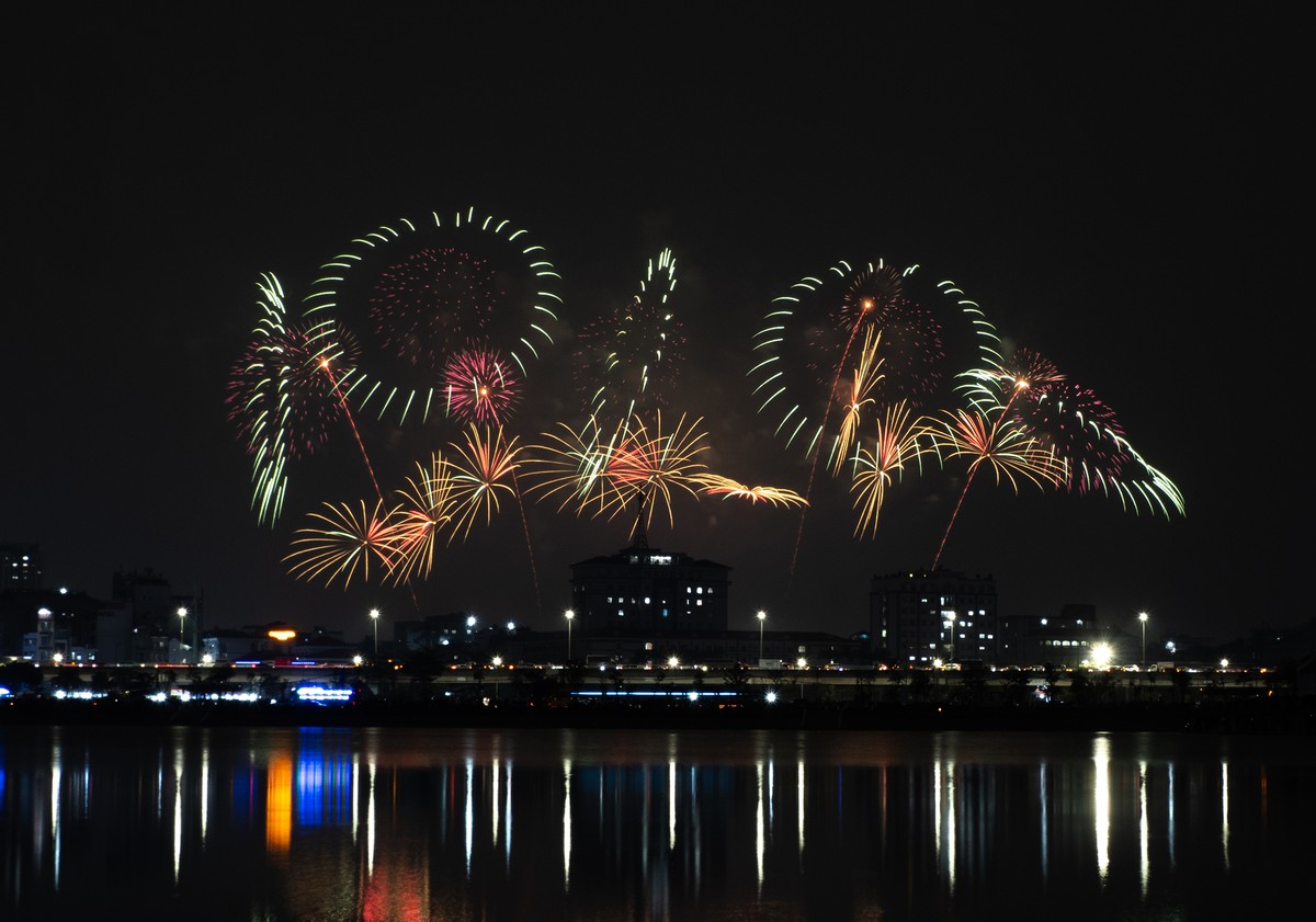 Bầu trời Hà Nội liên tục thay đổi bởi những loạt pháo hoa tượng hình như trái tim, ngôi sao, mặt cười đến các lớp pháo "vương miện" với màu sắc rực rỡ