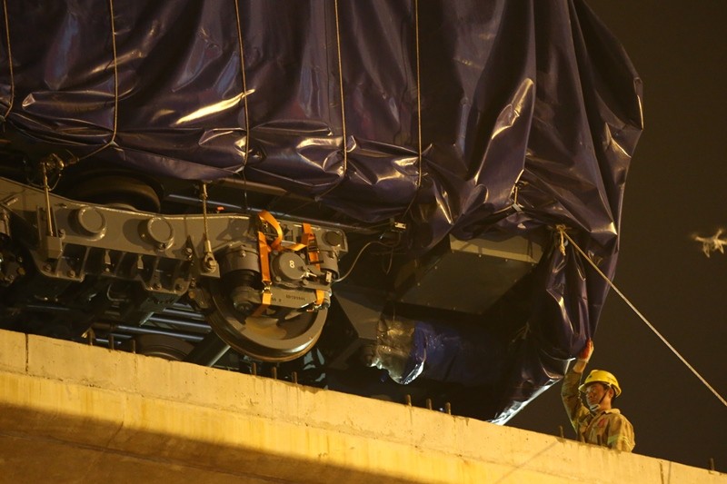 Toa tàu đường sắt trên cao đầu tiên được đưa vào vị trí ảnh 14