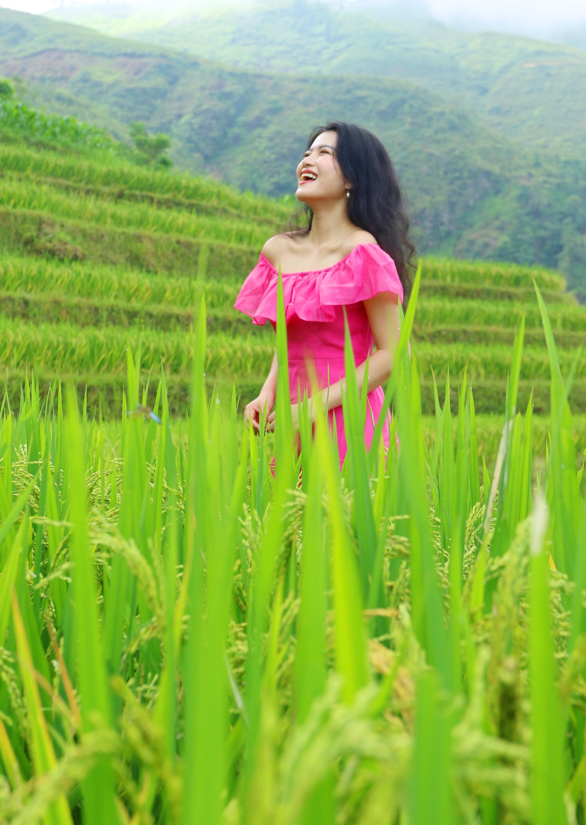 Quỳnh Thi, bạn trẻ tại TP.HCM ra đã có những trải nghiệm “ săn lúa” không thể quên ở ruộng bậc thang tại Bản Phùng. Đây là thời điểm những bông lúa bắt đầu chín tỏa mùi thơm ngát.