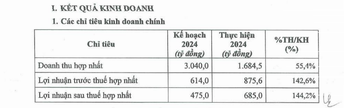 Kết quả kinh doanh của Taseco năm 2024 (nguồn: Cổ phần Đầu tư Bất động sản Taseco)