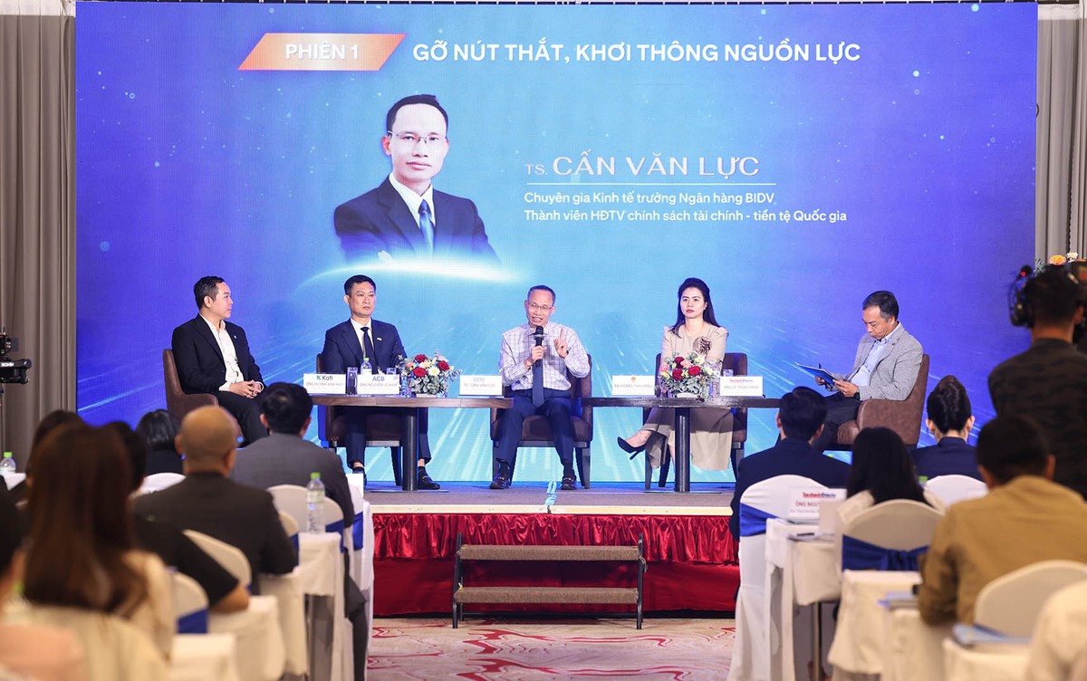 Các diễn giả tham gia thảo luận trong phiên 1 của Hội thảo với chủ đề "Gỡ nút thắt, khơi thông nguồn lực". Ảnh: Lê Toàn Các diễn giả tham gia thảo luận trong phiên 1 của Hội thảo với chủ đề "Gỡ nút thắt, khơi thông nguồn lực". Ảnh: Lê Toàn