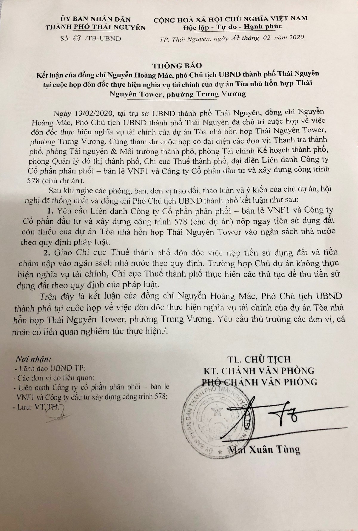 Dự án Thái Nguyên Tower: Nợ thuế, vướng thủ tục pháp lý ảnh 1