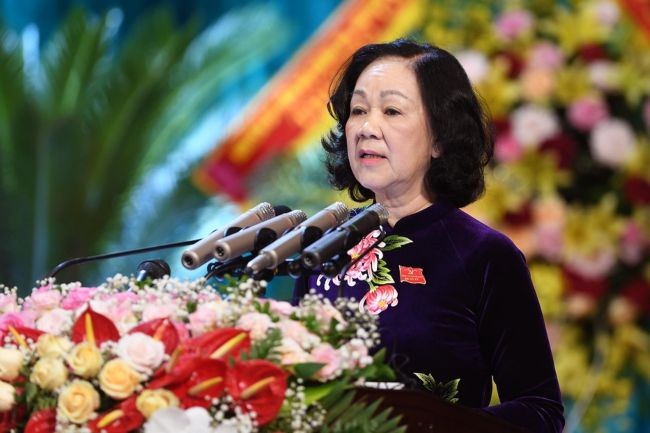 Ủy viên Bộ chính trị, Bí thư Trung ương đảng, Trưởng Ban Dân vận Trung ương Trương Thị Mai phát biểu tại Đại hội.