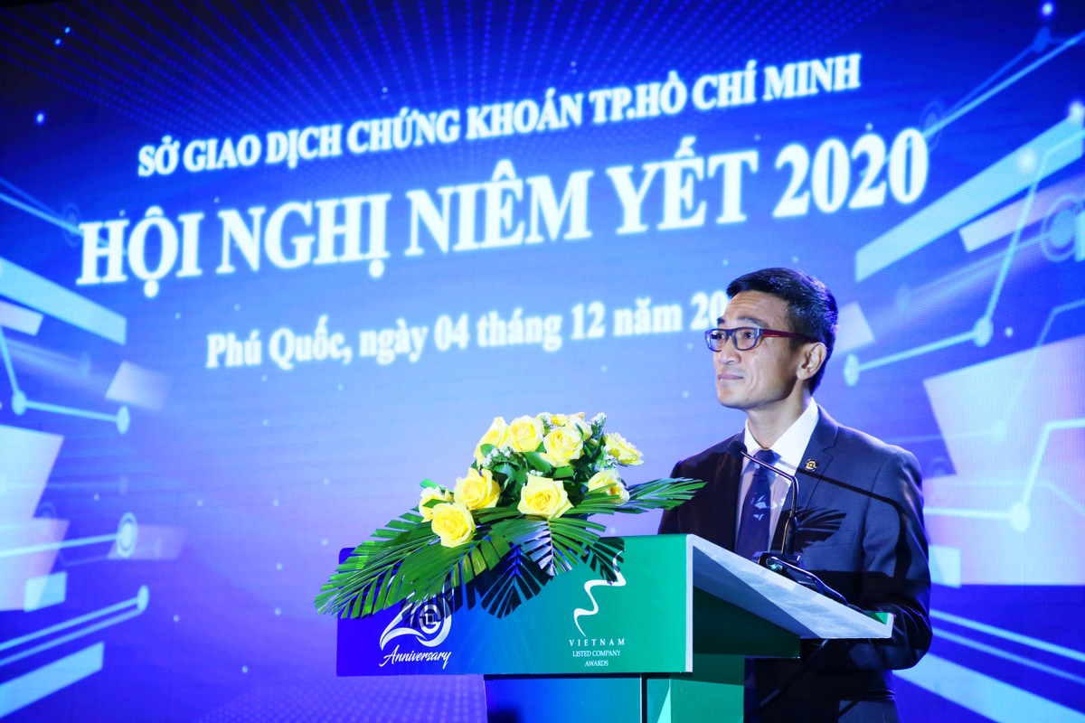 Ông Lê Hải Trà, Thành viên phụ trách Hội đồng Quản Trị HOSE phát biểu khai mạc hội nghị Niêm yết 2020.
