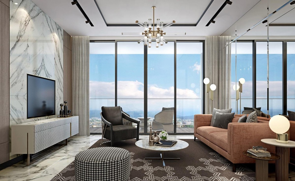 Không gian mở của căn hộ thượng lưu The Platinum tại Sun Marina Town. Ảnh phối cảnh minh họa