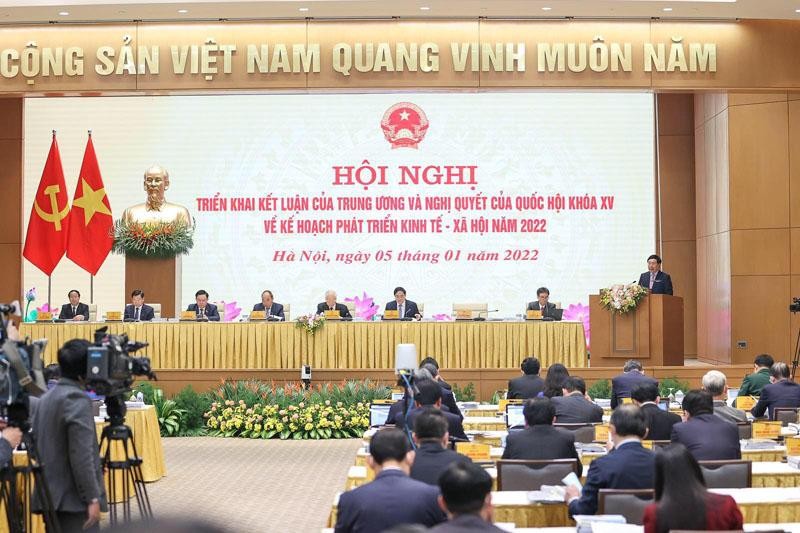 Hội nghị Triển khai Lết luận của Trung ương và Nghị quyết của Quốc hội khóa XV về Kế hoạch phát triển kinh tế - xã hội năm 2022 sẽ diễn ra trong cả ngày 5/1 (Ảnh: Nhật Bắc)