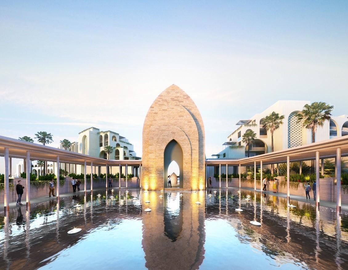 Phối cảnh 3D của dự án Cap Padaran Mũi Dinh với thiết kế mang đậm phong cách Chăm – Pa độc đáo