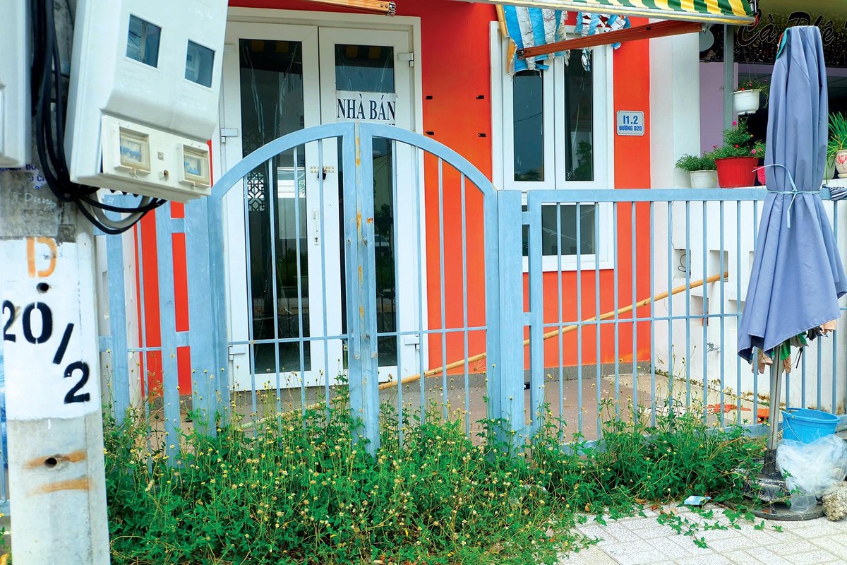 Cỏ mọc chắn lối vào tại một căn liền kề đang rao bán. Ảnh: Việt Dũng Cỏ mọc chắn lối vào tại một căn liền kề đang rao bán. Ảnh: Việt Dũng
