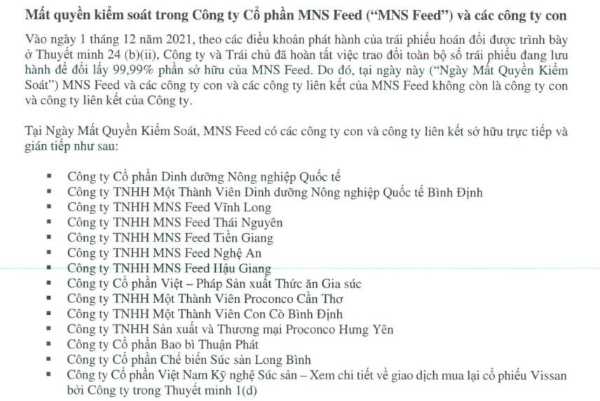 Giao dịch chuyển nhượng chủ yếu trong năm 2021 của Masan MEATLife.