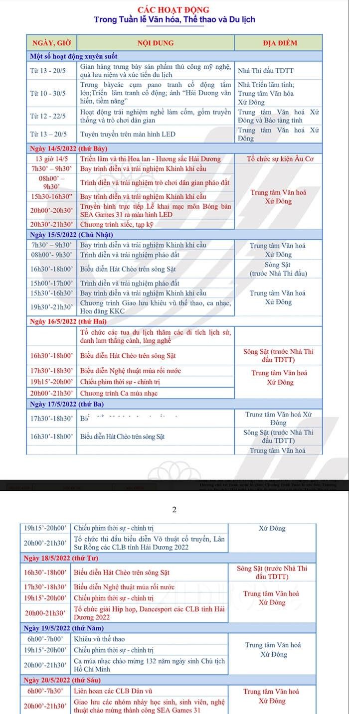 Hải Dương tổ chức nhiều sự kiện văn hóa, thể thao, du lịch, thương mại trong tháng 5/2022