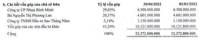 Cơ cấu cổ đông của Nhựa Đà Nẵng tới 30/6/2022 (Nguồn: BCTC).