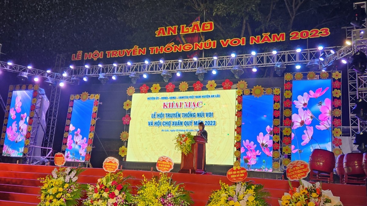 Bà Ngô Thị Thanh Thủy, Chủ tịch UBND huyện An Lão phát biểu khai mạc lễ hội. Ảnh: Quỳnh Nga