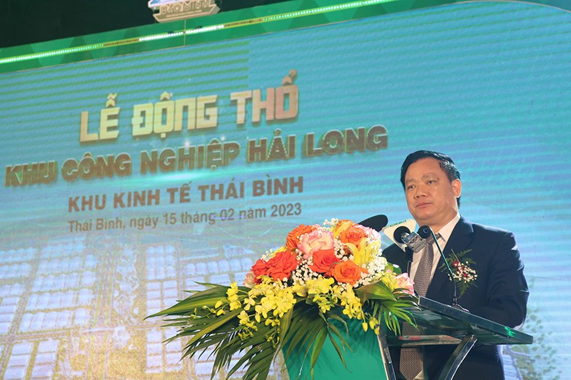 Chủ tịch UBND tỉnh Thái Bình Nguyễn Khắc Thận phát biểu tại lễ động thổ Khu công nghiệp Hải Long.
