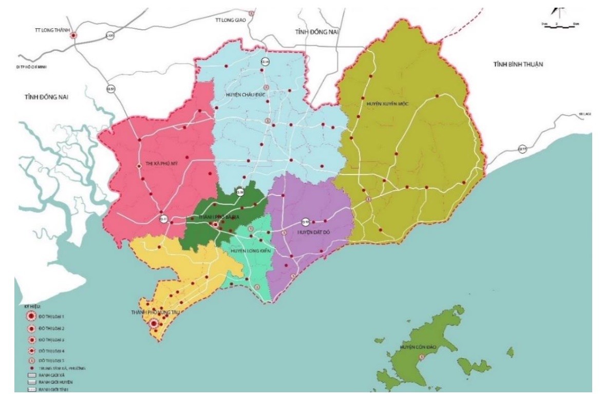 Bản đồ phân bố đô thị tỉnh Bà Rịa - Vũng Tàu