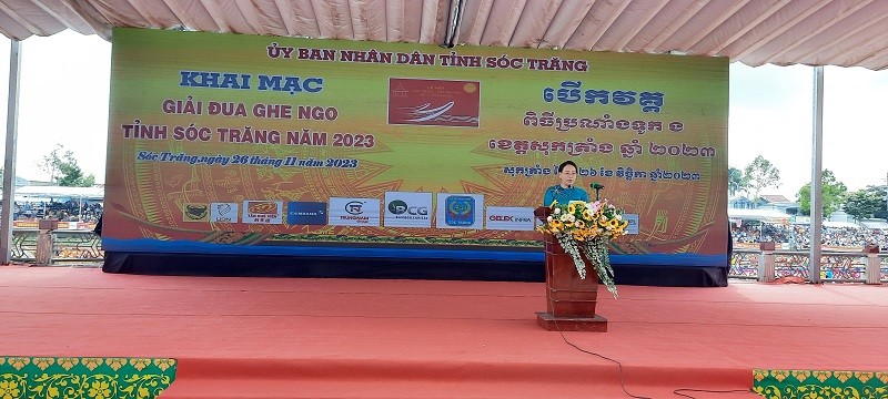 Bà Huỳnh Thị Diễm Ngọc, Phó Chủ tịch UBND tỉnh Sóc Trăng phát biểu khai mạc Giải đua ghe Ngo Sóc Trăng năm 2023 Bà Huỳnh Thị Diễm Ngọc, Phó Chủ tịch UBND tỉnh Sóc Trăng phát biểu khai mạc Giải đua ghe Ngo Sóc Trăng năm 2023