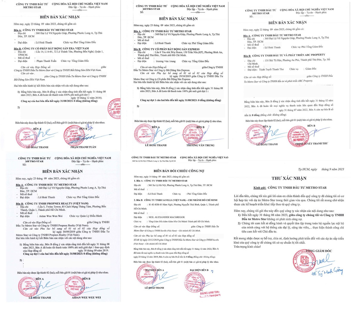 Nhiều đơn vị đại lý cùng ký văn bản xác nhận đã được thanh toán 100% hoa hồng