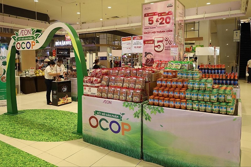 Khu vực Hội chợ “Kết nối sản phẩm OCOP” tại Trung tâm Bách hóa tổng hợp và Siêu thị AEON.