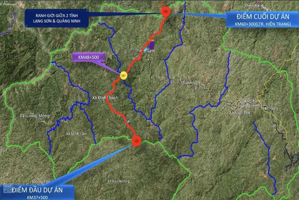 Bản đồ giới tuyến dự án đầu tư cải tạo, nâng cấp đường tỉnh 342, nối TP Hạ Long với huyện Ba Chẽ và tỉnh Lạng Sơn.