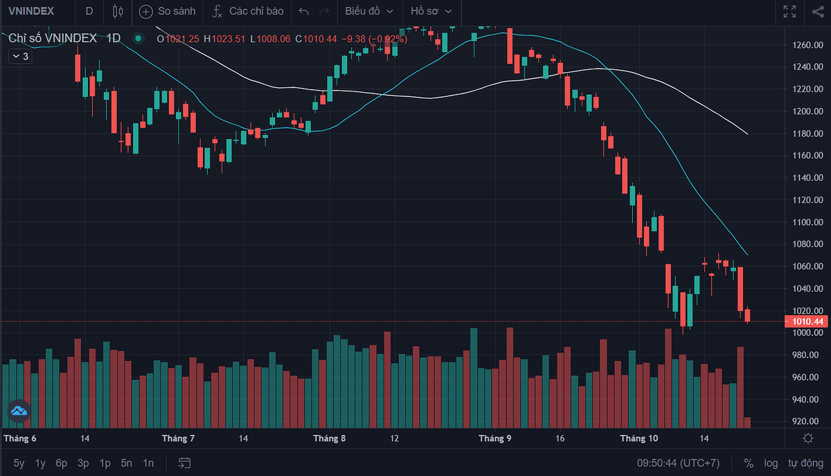 Chỉ số VN-Index liên tục giảm không có dấu hiệu ngừng