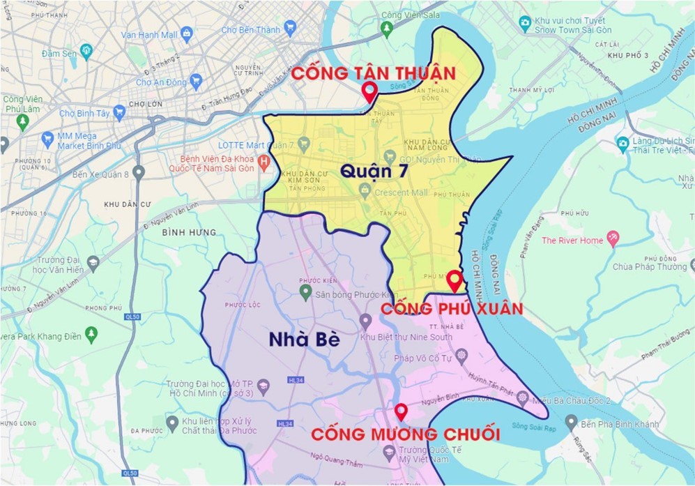 Khi các cống Tân Thuận, cống Phú Xuân, cống Mương Chuối đi vào hoạt động, lượng nước từ sông Sài Gòn chảy vào quận 7 và Nhà Bè thông qua các nhánh sông nhỏ hơn được kiểm hoàn toàn, hạn chế tình trạng ngập do triều. Khi các cống Tân Thuận, cống Phú Xuân, cống Mương Chuối đi vào hoạt động, lượng nước từ sông Sài Gòn chảy vào quận 7 và Nhà Bè thông qua các nhánh sông nhỏ hơn được kiểm hoàn toàn, hạn chế tình trạng ngập do triều.