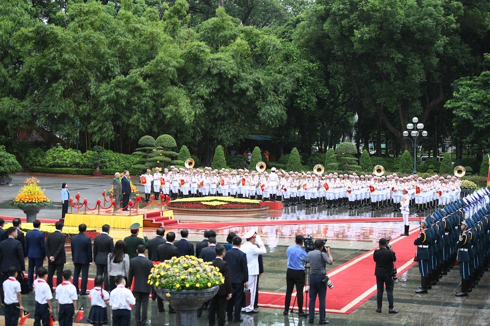 Quang cảnh lễ đón chính thức Tổng thống Timor-Leste thăm cấp Nhà nước tới Việt Nam. (Ảnh: Đức Thanh)