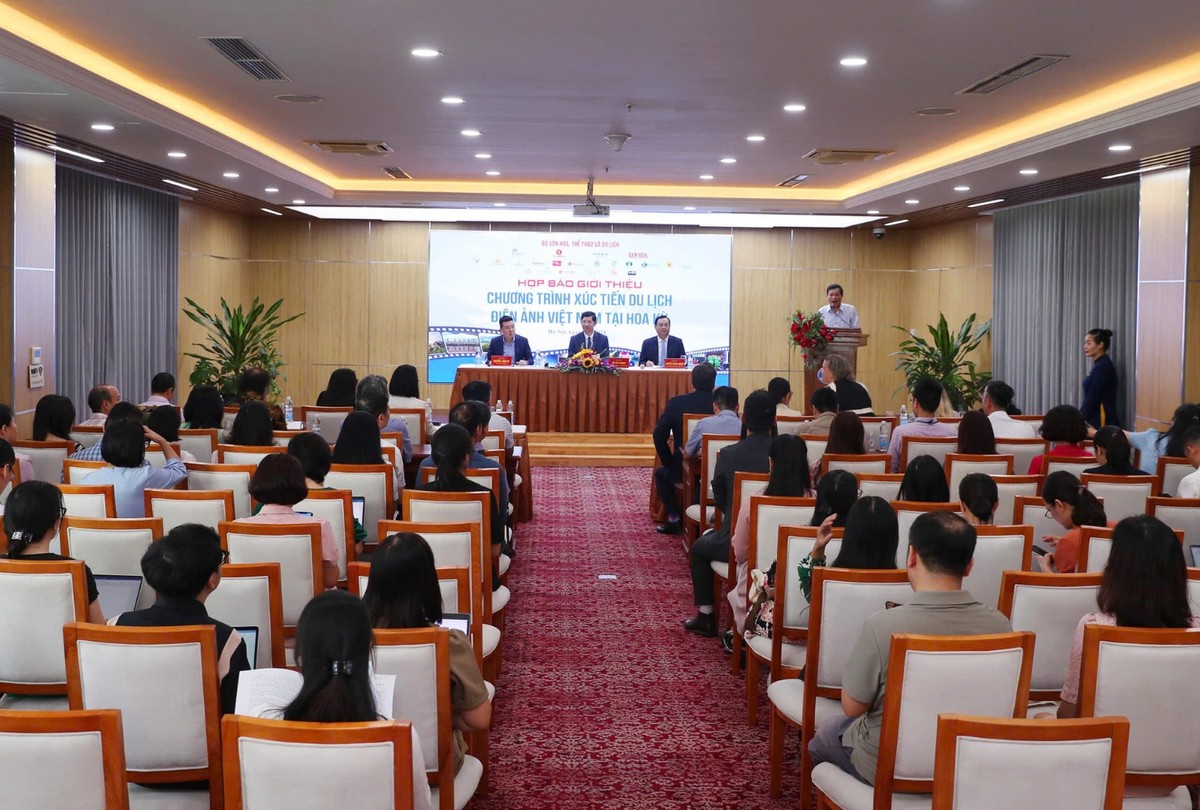 Quang cảnh Họp báo giới thiệu Chương trình xúc tiến Du lịch - Điện ảnh Việt Nam tại Hoa Kỳ với chủ đề “Việt Nam - Điểm đến mới của Điện ảnh thế giới”, sáng 16/9/2024.