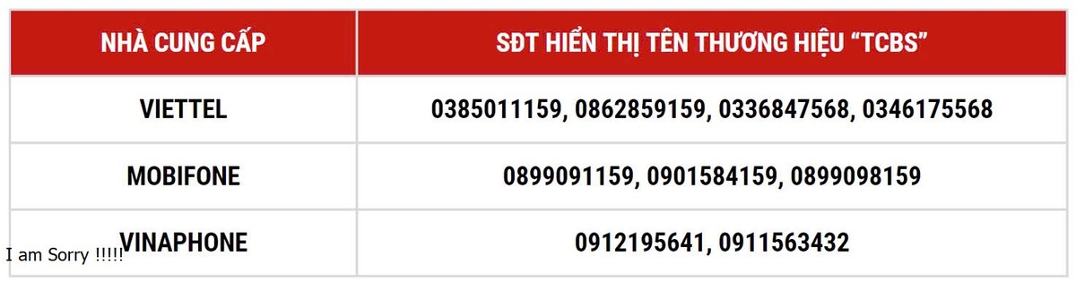 Danh sách các số điện thoại chỉ được sử dụng để TCBS thực hiện cuộc gọi từ tổng đài của TCBS để phục vụ hỗ trợ khách hàng