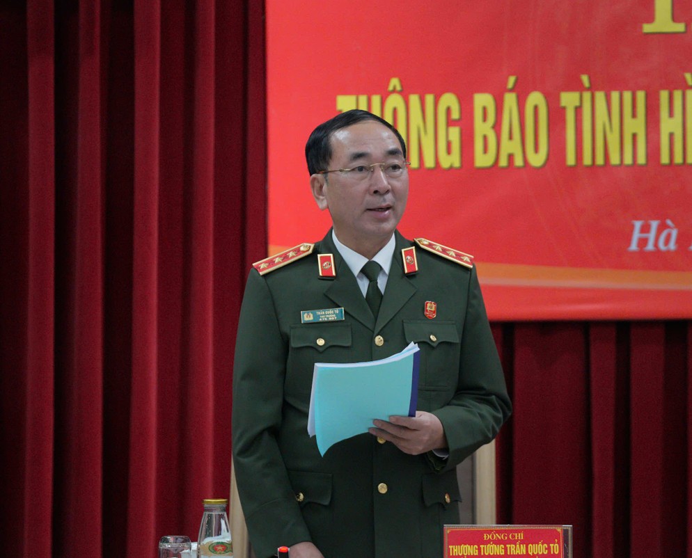Thượng tướng Trần Quốc Tỏ, Thứ trưởng Bộ Công an tại buổi họp báo.