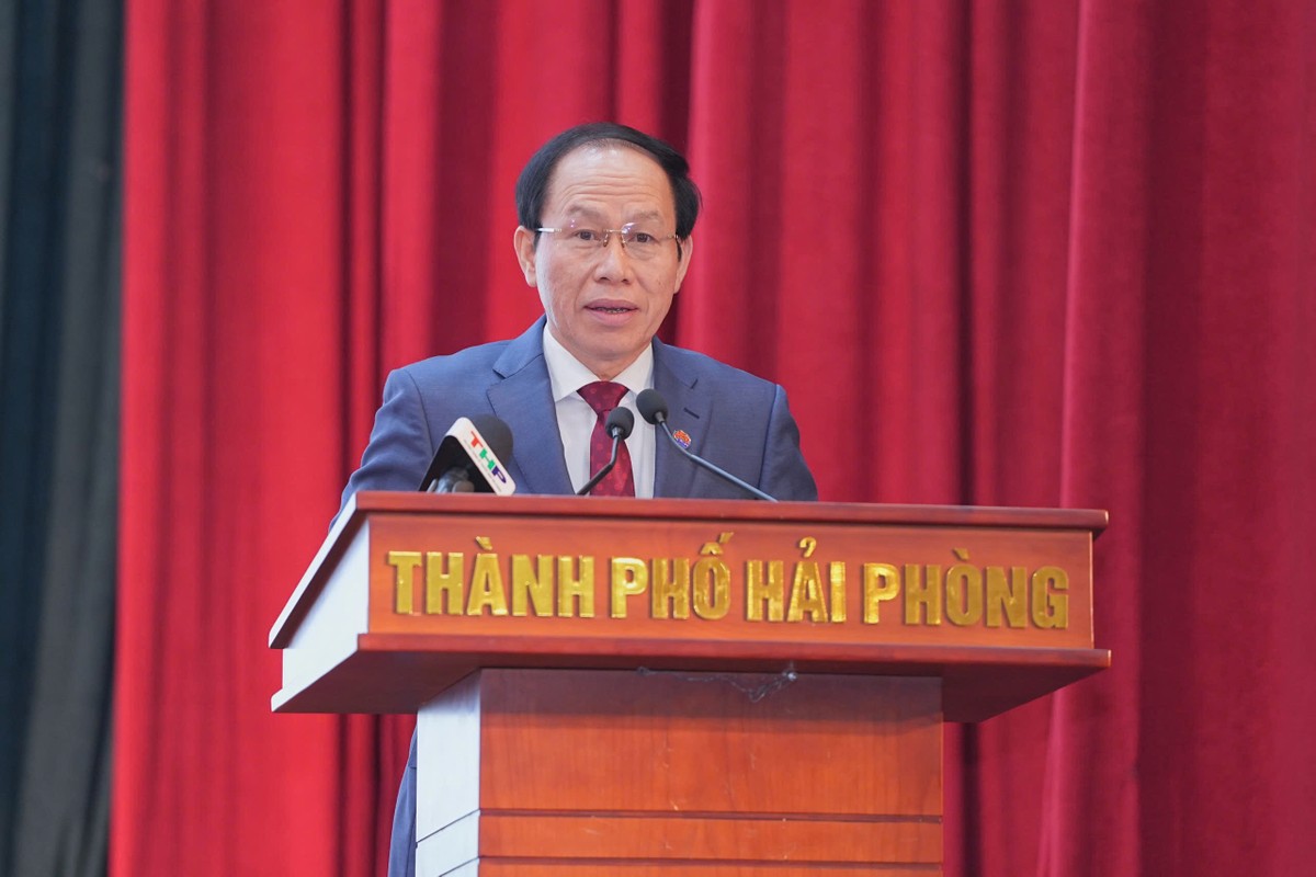 Ông Lê Tiến Châu, Bí thư Thành ủy Hải Phòng phát biểu tại Hội nghị