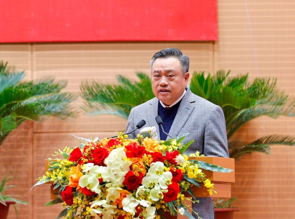 Chủ tịch UBND Thành phố Hà Nội Trần Sỹ Thanh phát biểu tại hội nghị.