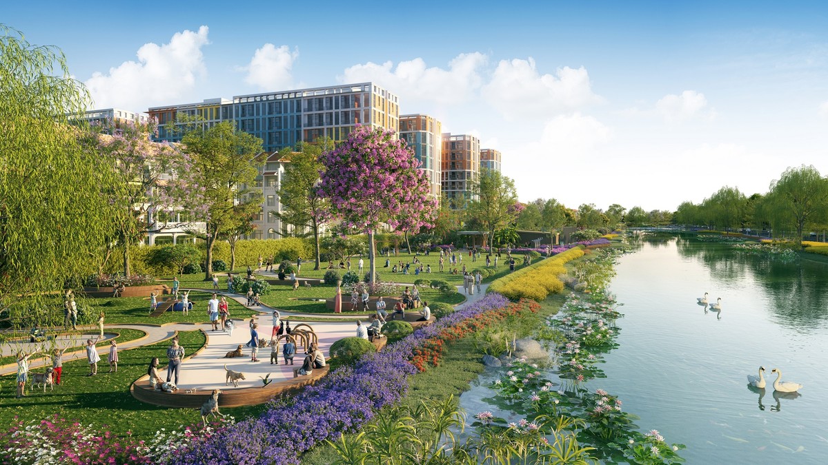 Không gian thiên nhiên tràn ngập tại phân khu Kim Ngân 1 (Ảnh phối cảnh minh họa: Sun Property)