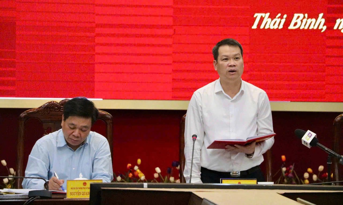 Ông Nguyễn Mạnh Hùng, Phó Bí thư Tỉnh ủy, Chủ tịch UBND tỉnh Thái Bình phát biểu tại hội nghị