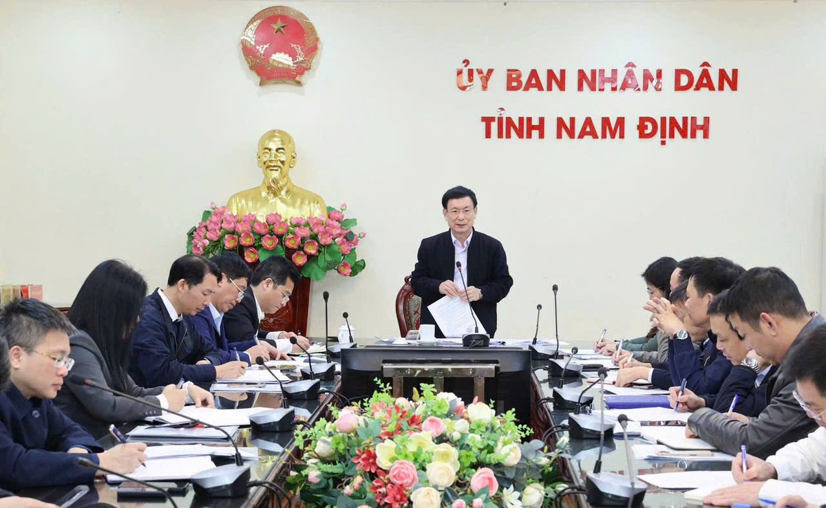 Chủ tịch UBND tỉnh Nam Định Phạm Đình Nghị phát biểu tại buổi làm việc.