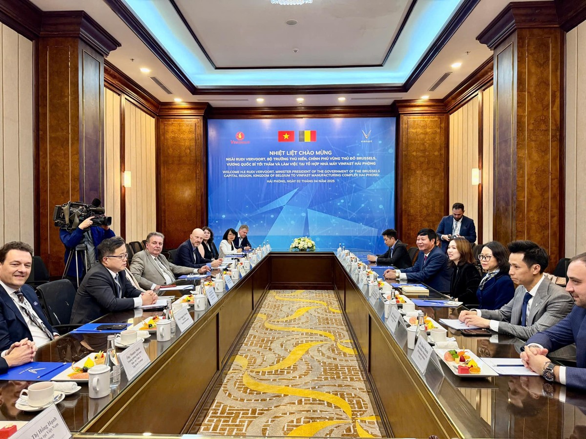 Đoàn Bộ trưởng - Thủ hiến Chính phủ vùng thủ đô Brussels cùng các lãnh đạo tập đoàn, doanh nghiệp. đến thăm và làm việc tại nhà máy sản xuất ô tô Vinfast