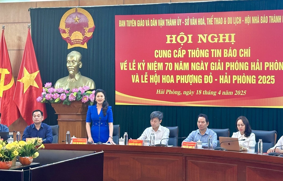 Bà Trần Thị Hoàng Mai, Giám đốc Sở Văn hóa, Thể thao và Du lịch Hải Phòng phát biểu. Ảnh: Quỳnh Nga