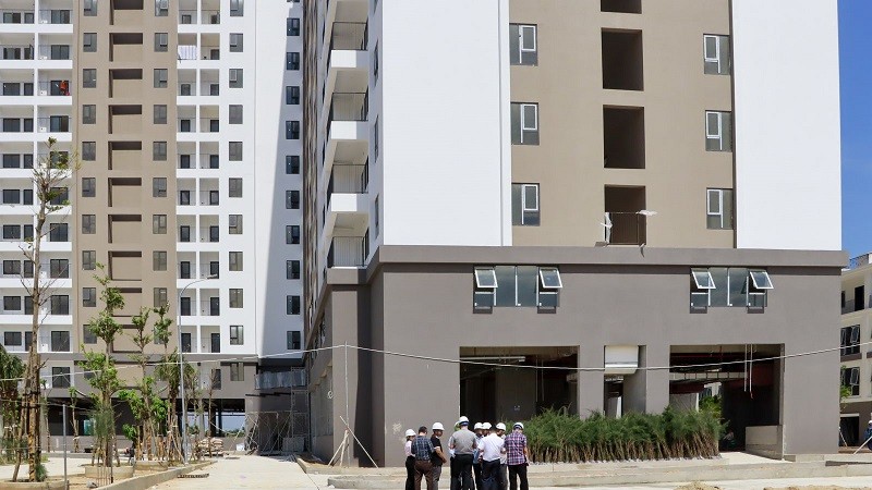 Tòa CT1 của Dự án Nhà ở xã hội thuộc quy hoạch khu thiết chế công đoàn tỉnh Bình Định có 267 trên 378 căn hộ đã ký hợp đồng mua bán. Ảnh: Thùy Trang