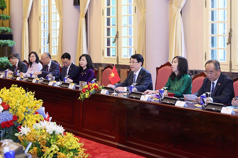 Chủ tịch nước Lương Cường và Tổng thống Pháp hội đàm tại Phủ Chủ tịch.