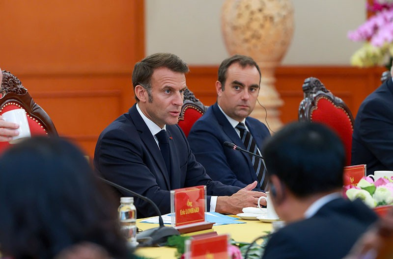 Tổng thống Pháp Emmanuel Macron tại cuộc hội kiến. Ảnh: Đức Thanh Tổng thống Pháp Emmanuel Macron tại cuộc hội kiến. Ảnh: Đức Thanh