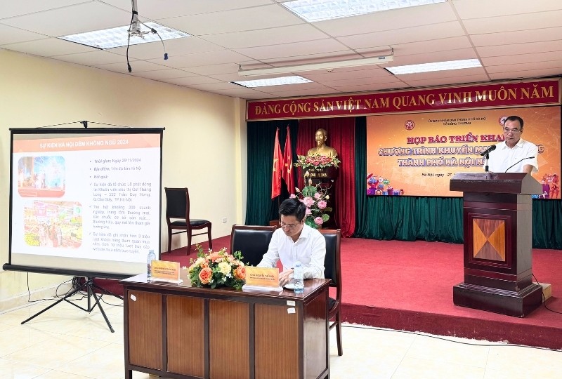 Ông Nguyễn Tuấn Anh, Phó giám đốc Trung tâm Khuyến công và tư vấn phát triển công nghiệp Hà Nội chia sẻ về chương trình. Ảnh: Hồng Hạnh.