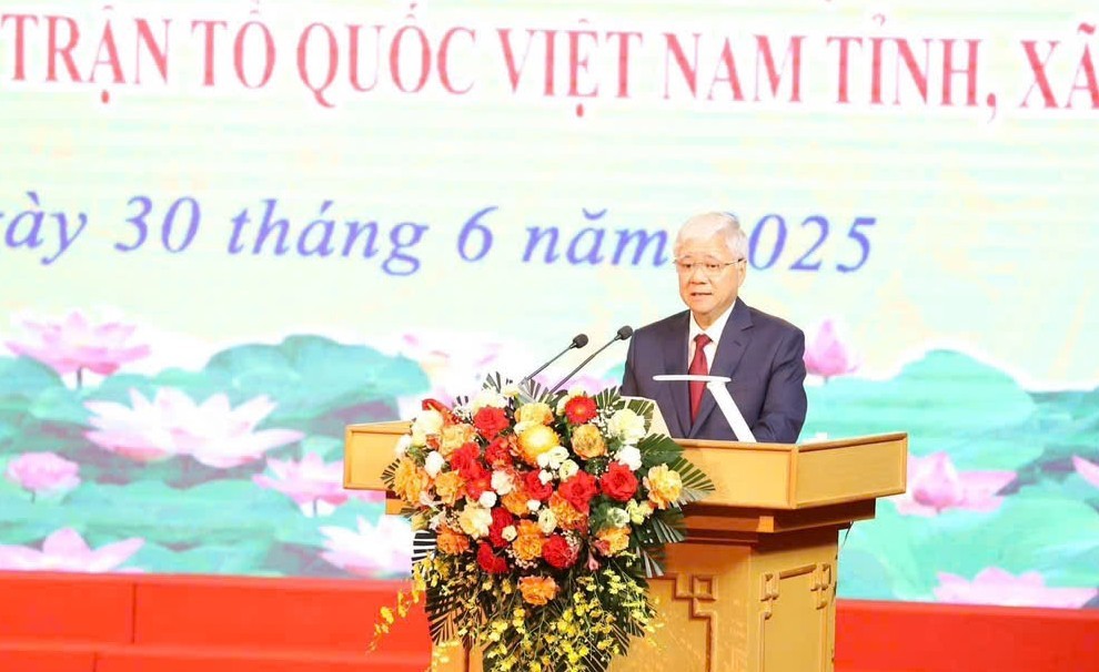 Ông Đỗ Văn Chiến, Ủy viên Bộ Chính trị, Bí thư Trung ương Đảng, Chủ tịch Ủy ban Trung ương MTTQ Việt Nam phát biểu tại hội nghị.